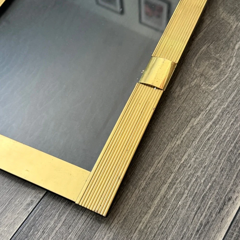 Vintage Brass Picture Frame Gold Ribbed Hollywood Regency 10x12 Tabletop Korea